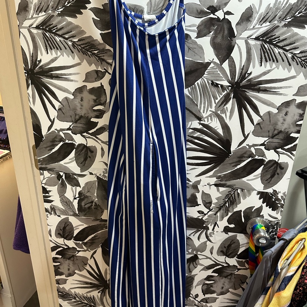 Blue and White Striped Wide Legged Jumpsuit XL Fabletics